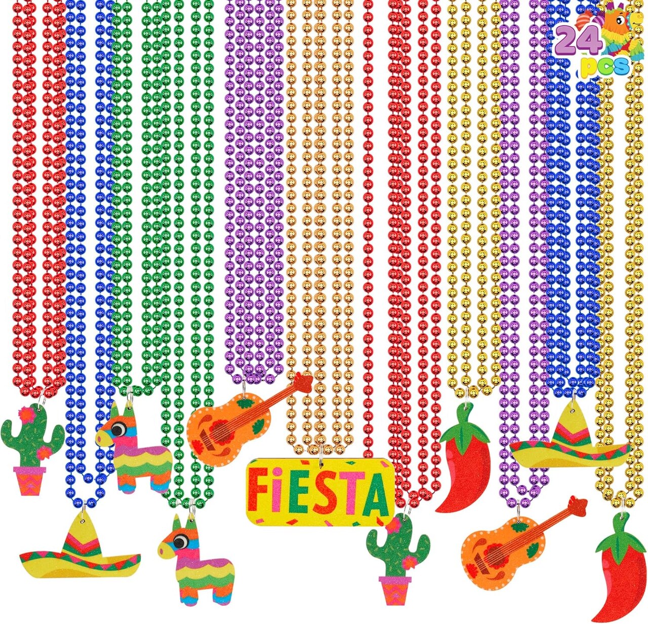 24 PCS Cinco de Mayo Necklaces Bead, Fiesta Beaded Necklace for Mexican Themed Bachelorette Party Favors, Taco Tuesday, Dia De Muertos Festivals